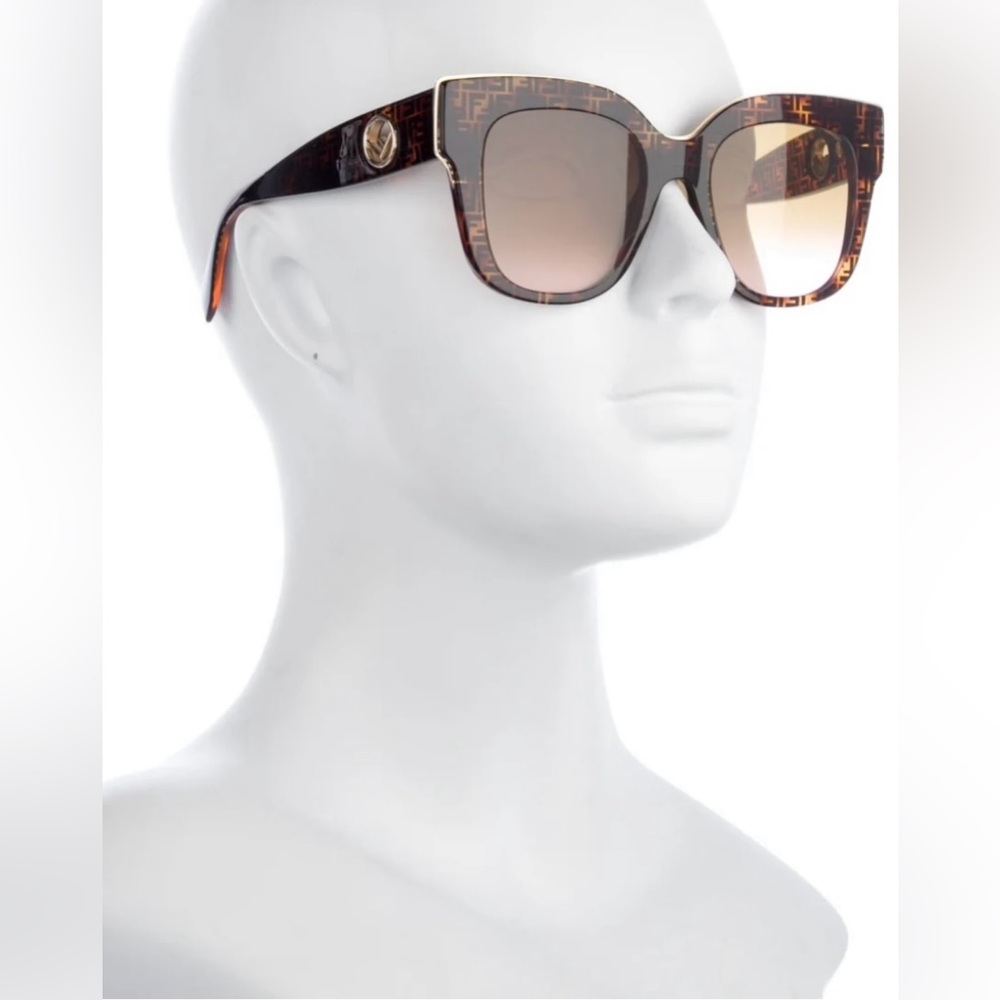 FENDI ZUCCA “FF” OVERSIZE BROWN /BLACK TORTOISESHELL SUNGLASSES - Picture 8 of 16